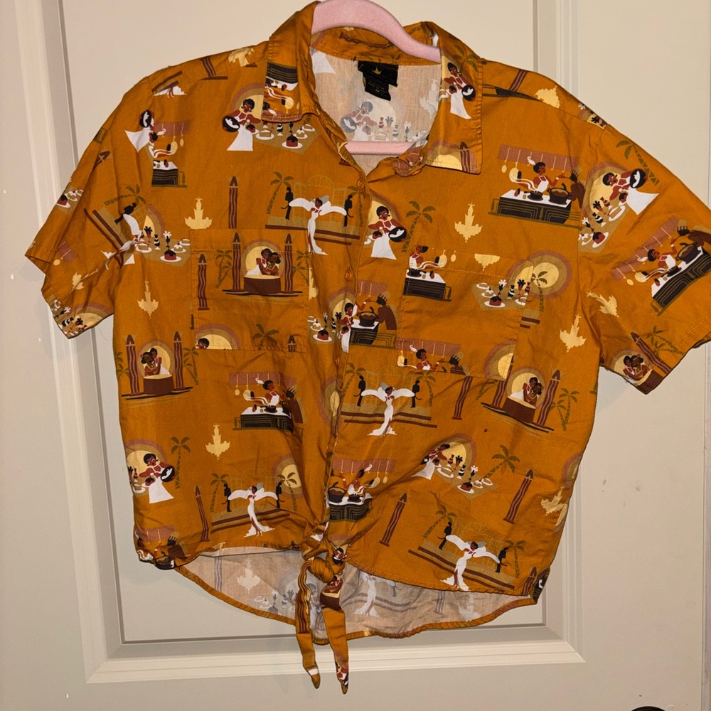 Disney Princess Tiana Mustard Graphic Short Sleeve Tie Front Shirt